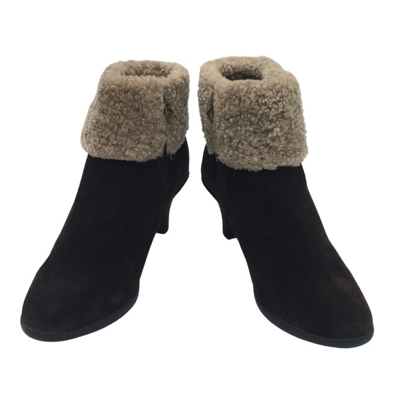 Brilliant Brown Suede Waterproof Faux Fur Heeled Ankle Boots size 9 - Picture 4 of 14